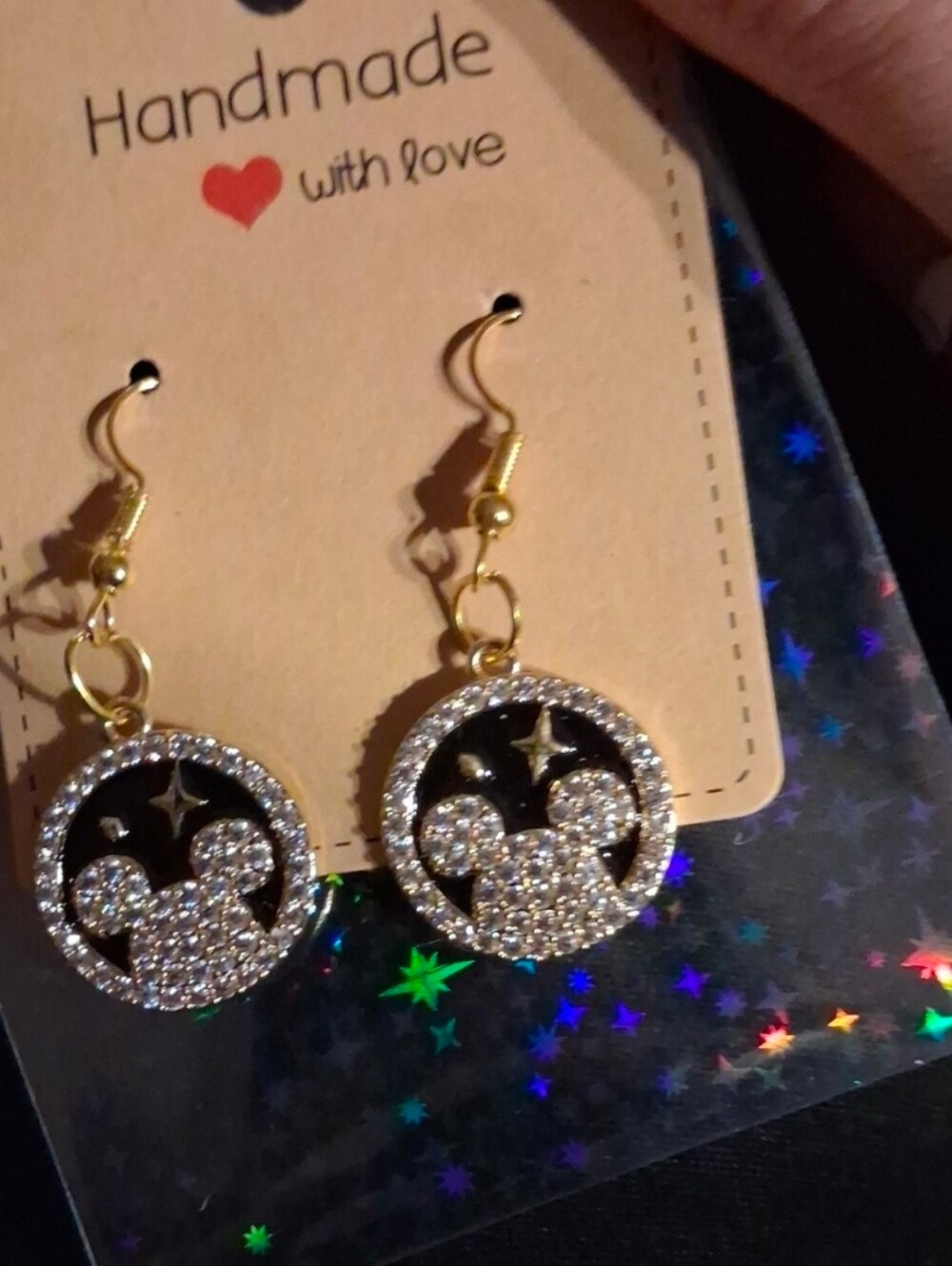 $8 Each Or Bundle 5/$20 Handmade Gold and Black Crystal Mickey-Style Earrings